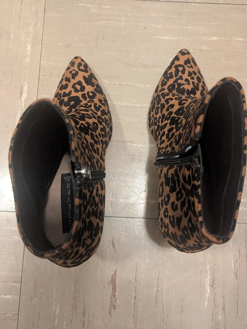 Steven by Steve Madden Leopard Print Pointed Toe Ankle Boots - Brown/Black
